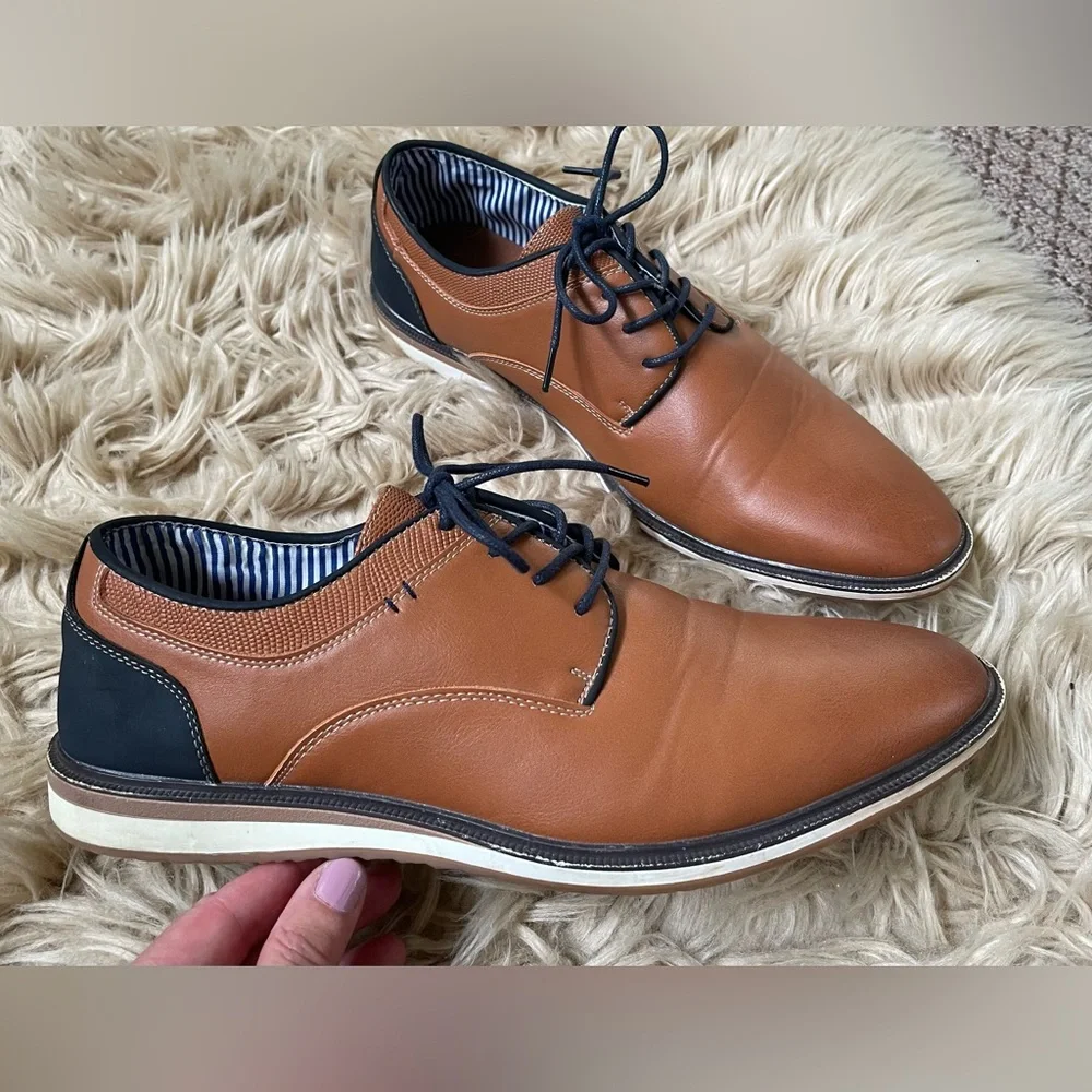 Men’s Brown & Black Two Tone Lace-up Oxford Shoes - Picture 2 of 8